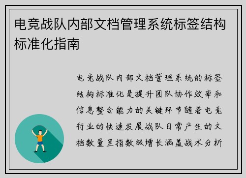 电竞战队内部文档管理系统标签结构标准化指南