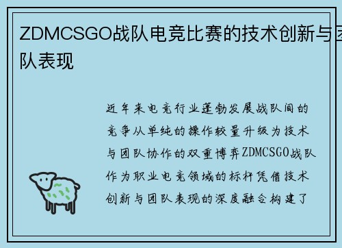 ZDMCSGO战队电竞比赛的技术创新与团队表现